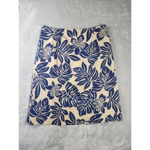 Talbots Skirt Women's Size 4P Beige & Blue Tropical Leaf Print‎ Beaded